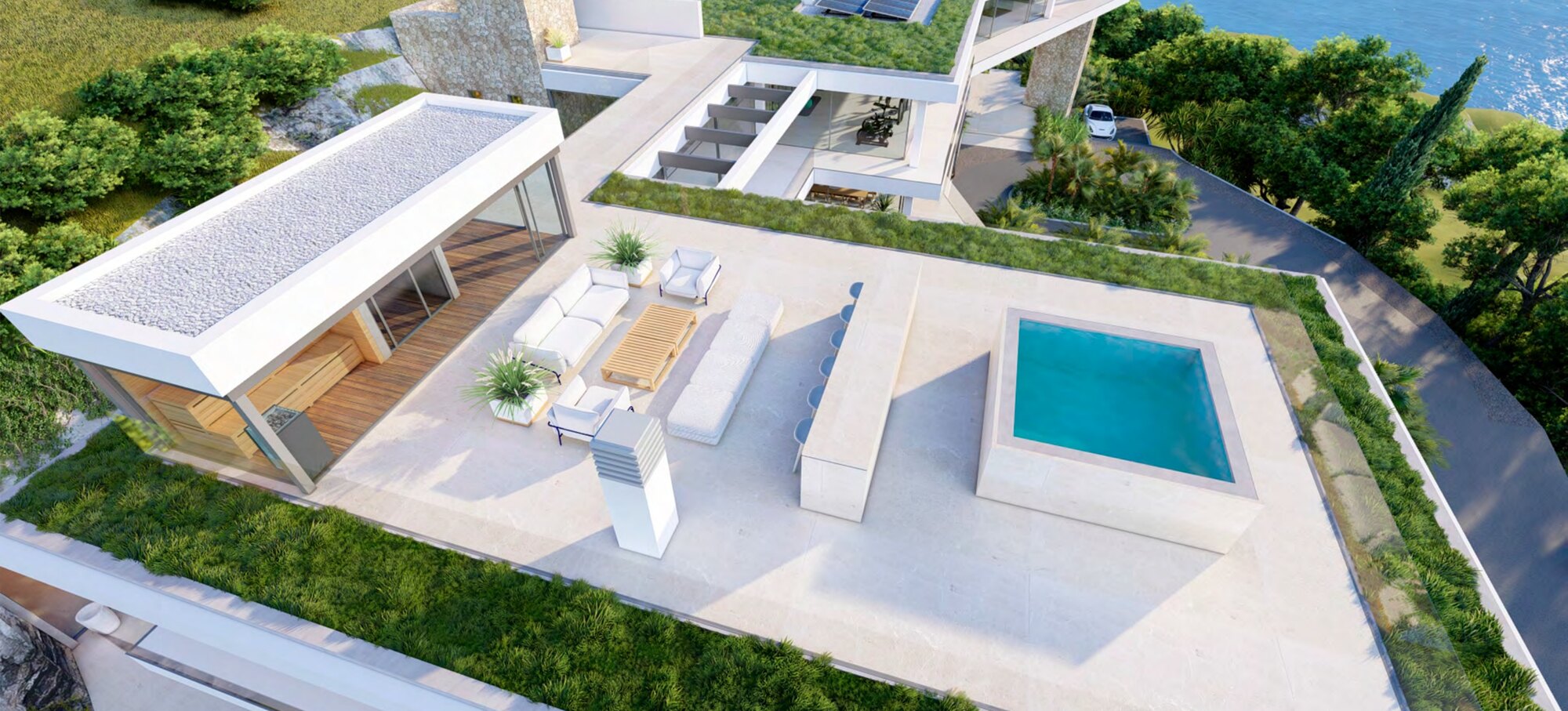 Belvedere mit Pool und Lounge auf 175 m über Meeresspiegel — Blick über Palma